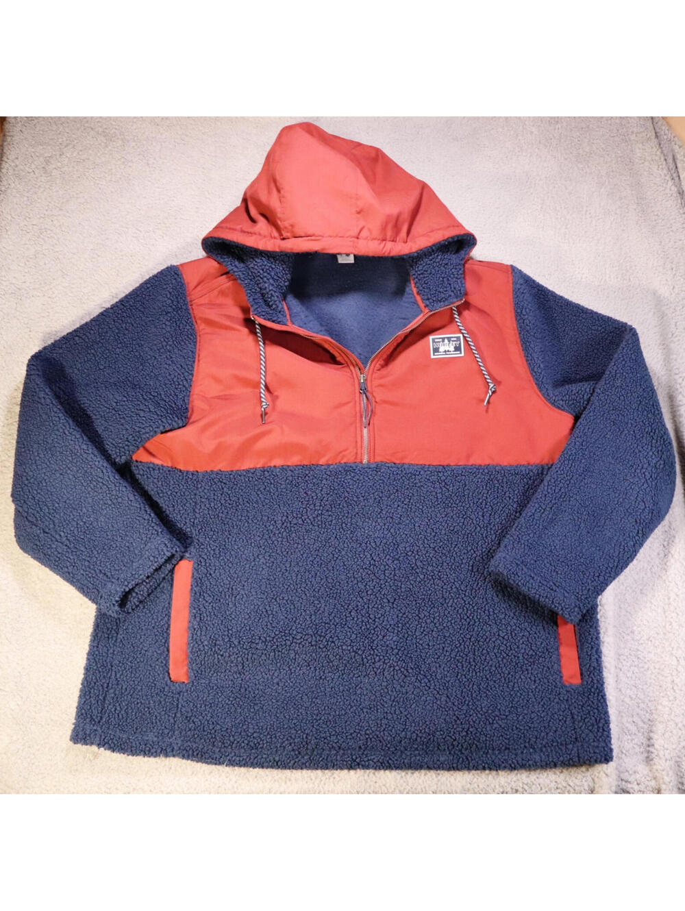Hurley Men 2XL Obsidian Navy Red Half Zip Sherpa Hoodie